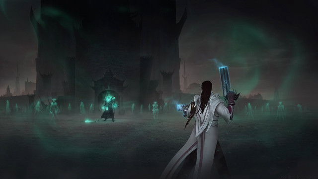 Man holding gun green lit free wallpaper for desktop - medium preview image