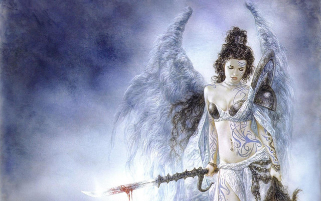 Woman sword angel wings demon free wallpaper for desktop - medium preview image