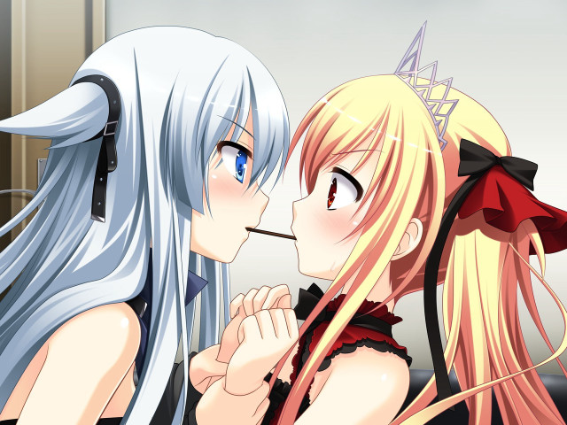 Anime girls kissing room window free wallpaper for desktop - medium preview image