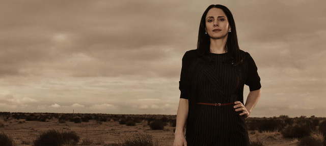 Woman desert cloudy sky landscape free wallpaper for desktop - medium preview image