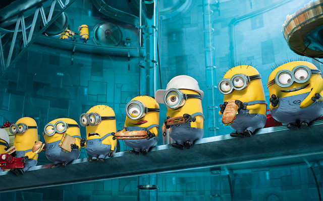 Minions lined up movie scene #2 free wallpaper for desktop - medium preview image