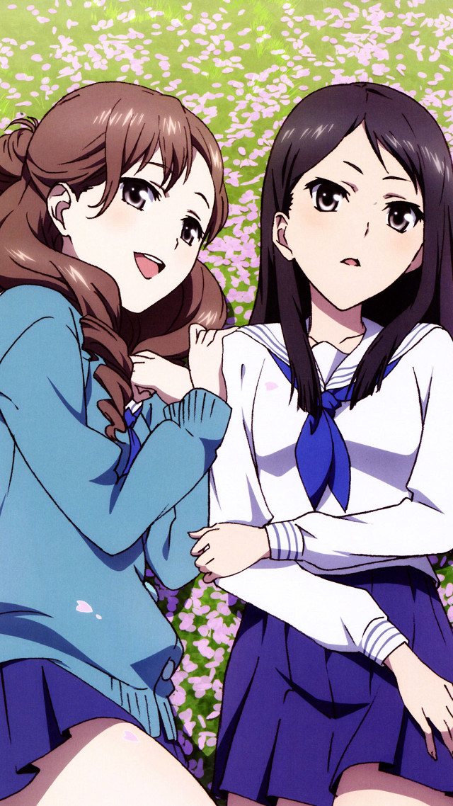 Girls school uniforms flower field free wallpaper for mobile - medium preview image