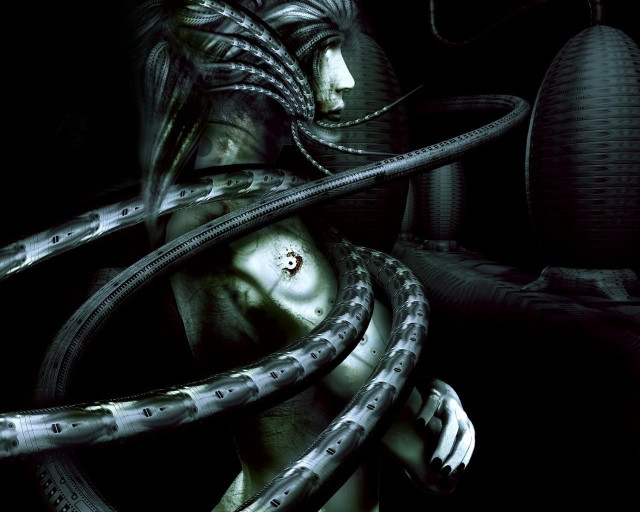 Woman snake neck dark room free wallpaper for desktop - medium preview image