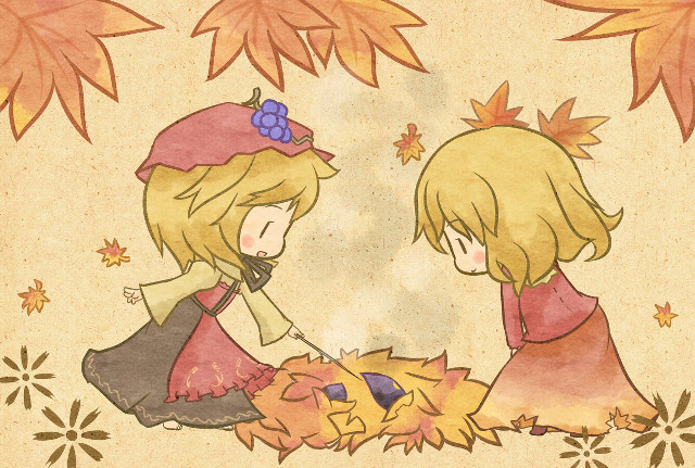 Girls sitting leaves pumpkin cat free wallpaper for desktop - medium preview image