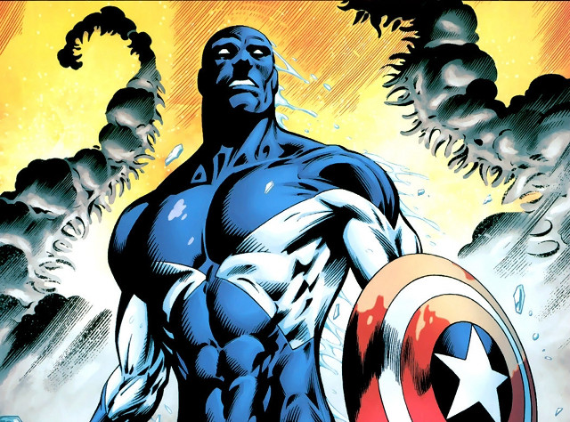 Man blue suit holding shield free wallpaper for desktop - medium preview image