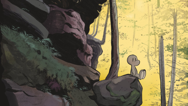 Cartoon person forest rock tree free wallpaper for desktop - medium preview image