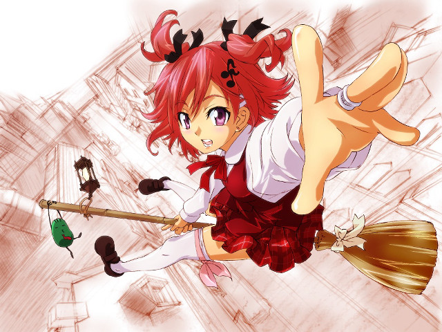 Girl flying broom broomstick air free wallpaper for desktop - medium preview image