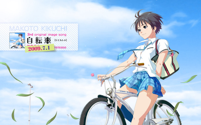 Girl riding bike backpack sign free wallpaper for desktop - medium preview image