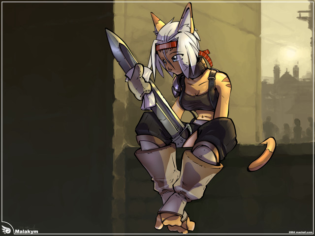 Cartoon character knife cat building free wallpaper for desktop - medium preview image