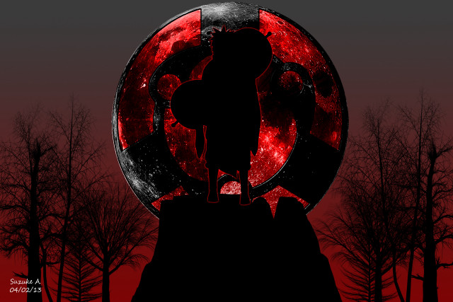Person red moon black background free wallpaper for desktop - medium preview image