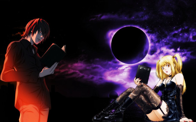 Anime couple eclipse purple black free wallpaper for desktop - medium preview image