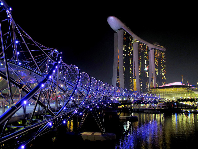 Bridge water lights building background free wallpaper for desktop - medium preview image