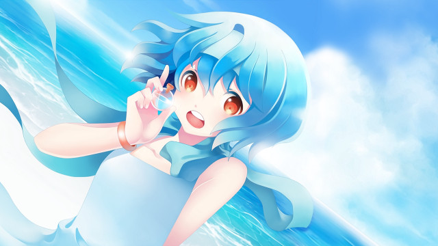 Girl blue hair blue dress free wallpaper for desktop - medium preview image