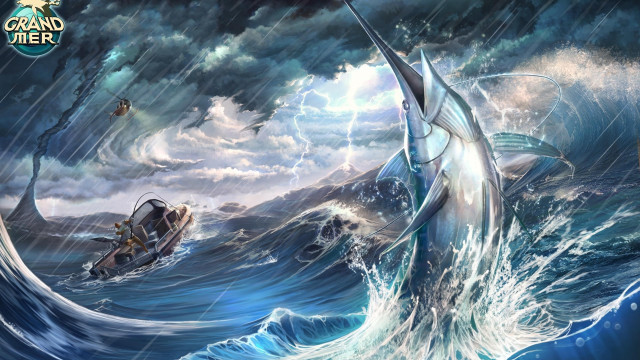 Boat stormy ocean shark background free wallpaper for desktop - medium preview image