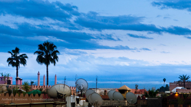 Blue sky clouds buildings palm free wallpaper for desktop - medium preview image