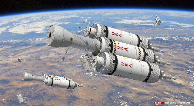 Space station four rockets flying free wallpaper for desktop - medium preview image