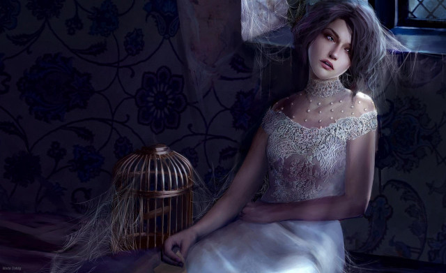 Woman white dress bird cage #2 free wallpaper for desktop - medium preview image