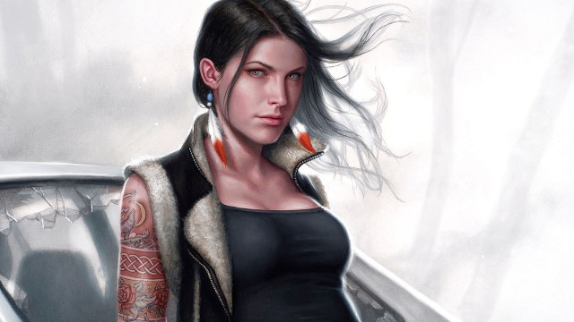 Woman tattoos jacket car man free wallpaper for desktop - medium preview image