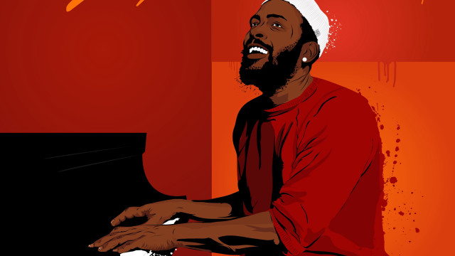 Santa piano man red walls free wallpaper for desktop - medium preview image