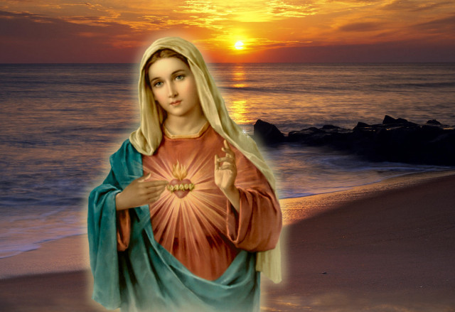 Virgin mary beach sunset rock free wallpaper for desktop - medium preview image