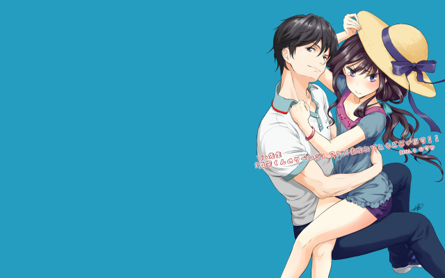 Couple hugging hat blue background free wallpaper for desktop - medium preview image