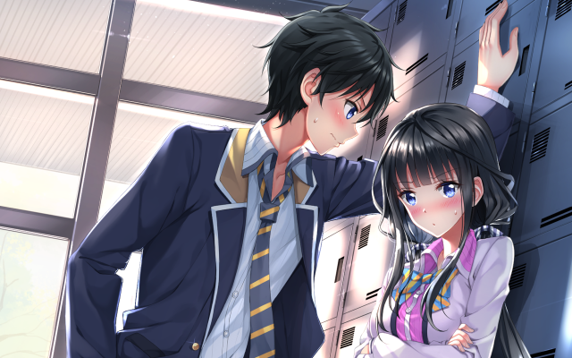 Anime couple room window door free wallpaper for desktop - medium preview image