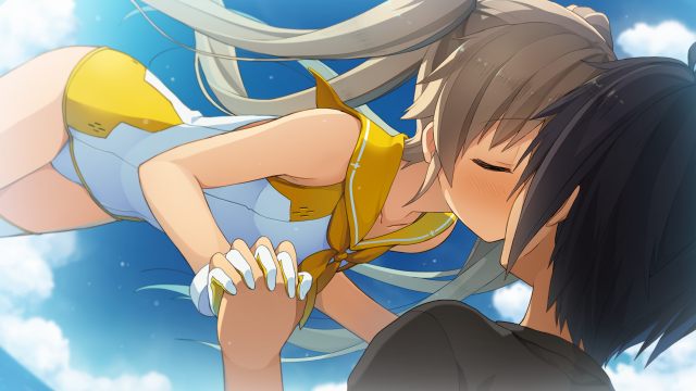 Woman kissing man sky clouds free wallpaper for desktop - medium preview image