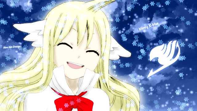 Blonde girl snowflake bow wings free wallpaper for desktop - medium preview image