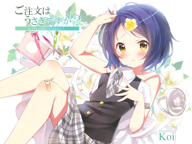 Girl blue hair plaid dress free wallpaper for desktop - medium preview image