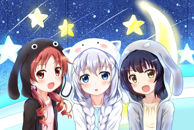 Anime girls night sky stars #2 free wallpaper for desktop - medium preview image