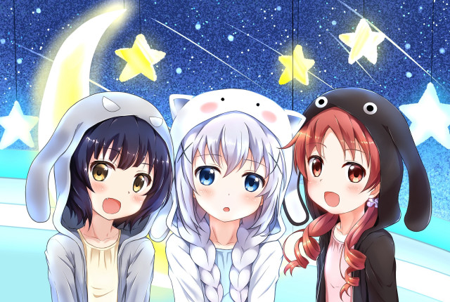 Anime girls night sky stars free wallpaper for desktop - medium preview image