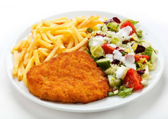 Plate food salad chicken cutlet free wallpaper for desktop - medium preview image