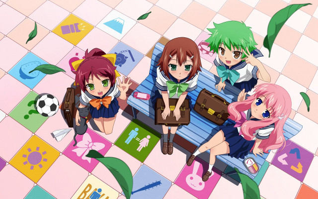 Anime girls bench luggage soccer free wallpaper for desktop - medium preview image