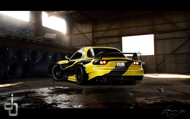 Yellow car garage tires hose free wallpaper for desktop - medium preview image