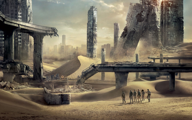 Futuristic city bridge people desert free wallpaper for desktop - medium preview image