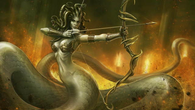 Woman bow arrow snake body free wallpaper for desktop - medium preview image