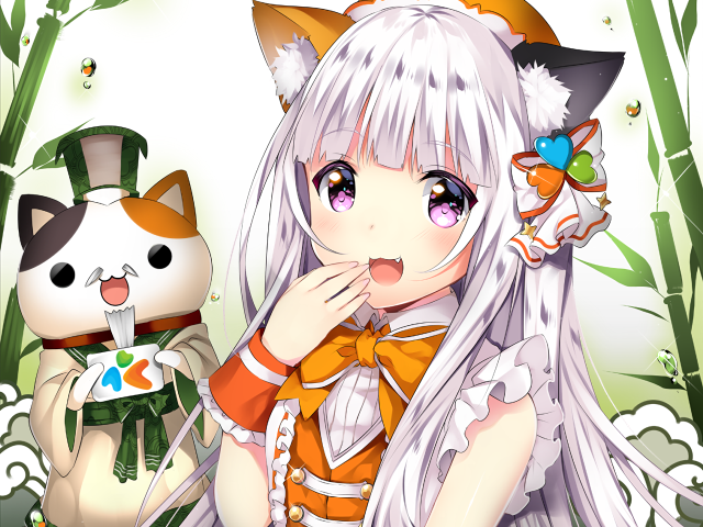 Anime girl white hair cat #2 free wallpaper for desktop - medium preview image
