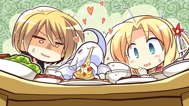 Anime characters bed heart pillow free wallpaper for desktop - medium preview image