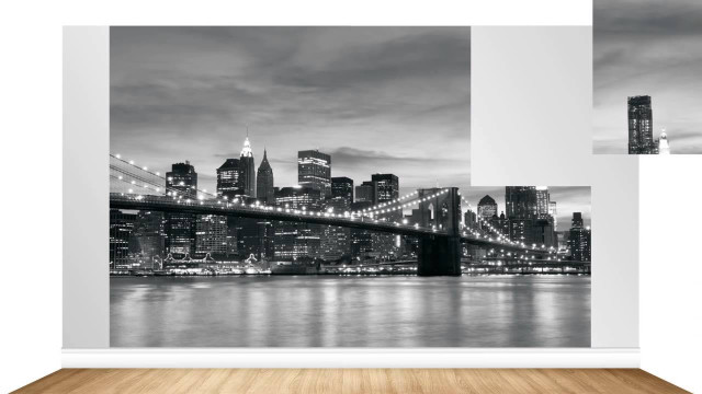 Black white city skyline bridge free wallpaper for desktop - medium preview image