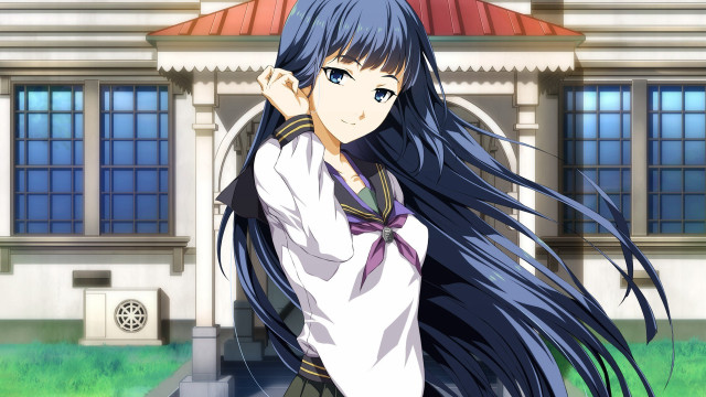 Girl long black hair building free wallpaper for desktop - medium preview image