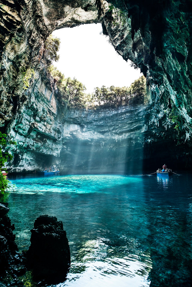Cave blue pool boat light free wallpaper for mobile - medium preview image