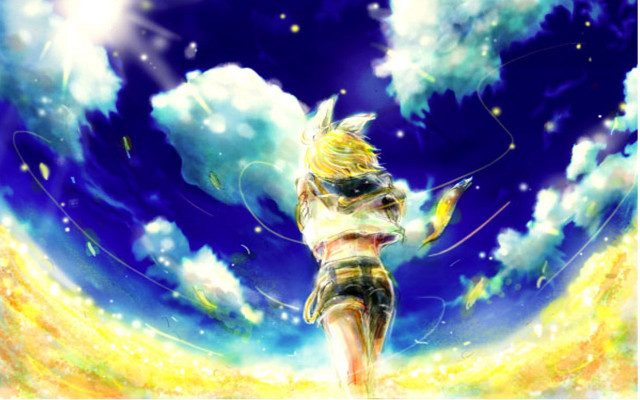 Anime character flying yellow blue free wallpaper for desktop - medium preview image