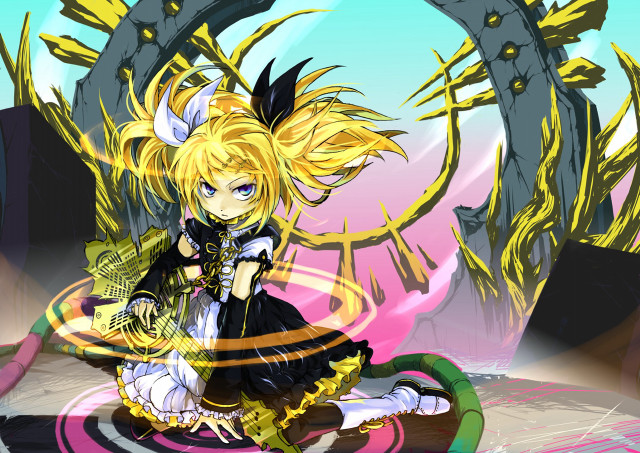 Anime character floor cat shoulder free wallpaper for desktop - medium preview image