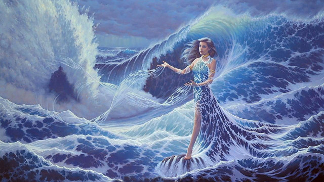 Woman blue dress water wave free wallpaper for desktop - medium preview image