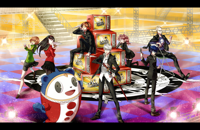 Anime characters pile of boxes free wallpaper for desktop - medium preview image