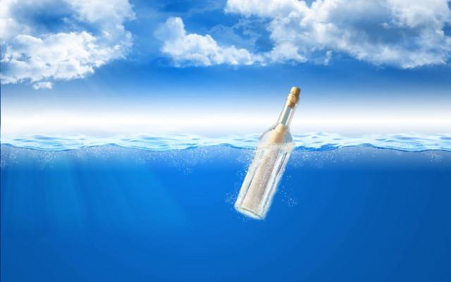 Bottle floating ocean sky background free wallpaper for desktop - medium preview image