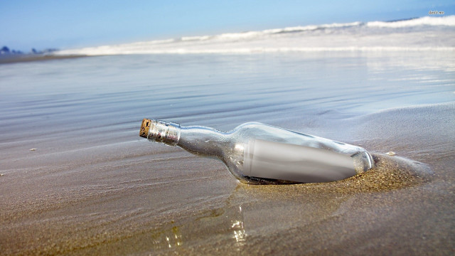 Message bottle beach shore waves free wallpaper for desktop - medium preview image