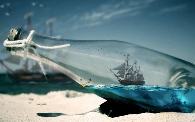Ship in bottle beach sky free wallpaper for desktop - medium preview image