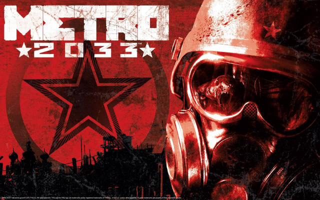 Red star gas mask grungy free wallpaper for desktop - medium preview image