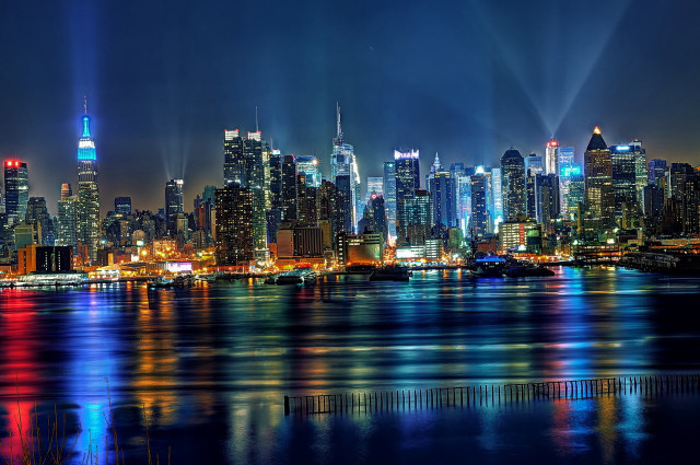 City skyline night reflection lights #4 free wallpaper for desktop - medium preview image